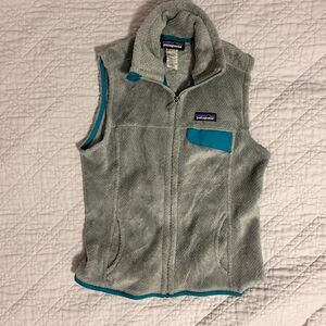 Patagonia Womens Small Fuzzy Pile Vest Teal Turquoise Trim